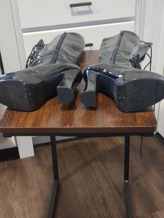 Glossy Black Lace-Up Platform Boots - Picture 11 of 13